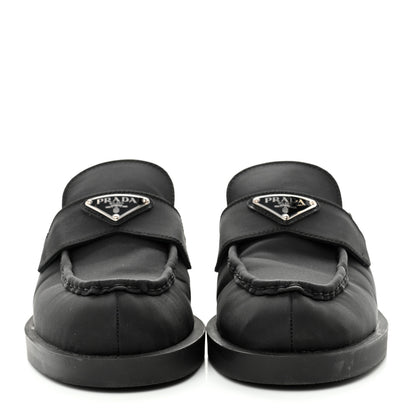Prada Re-Nylon Gabardine Metal Triangle Logo 40mm Loafer Mules 39.5 Black 2 of 13