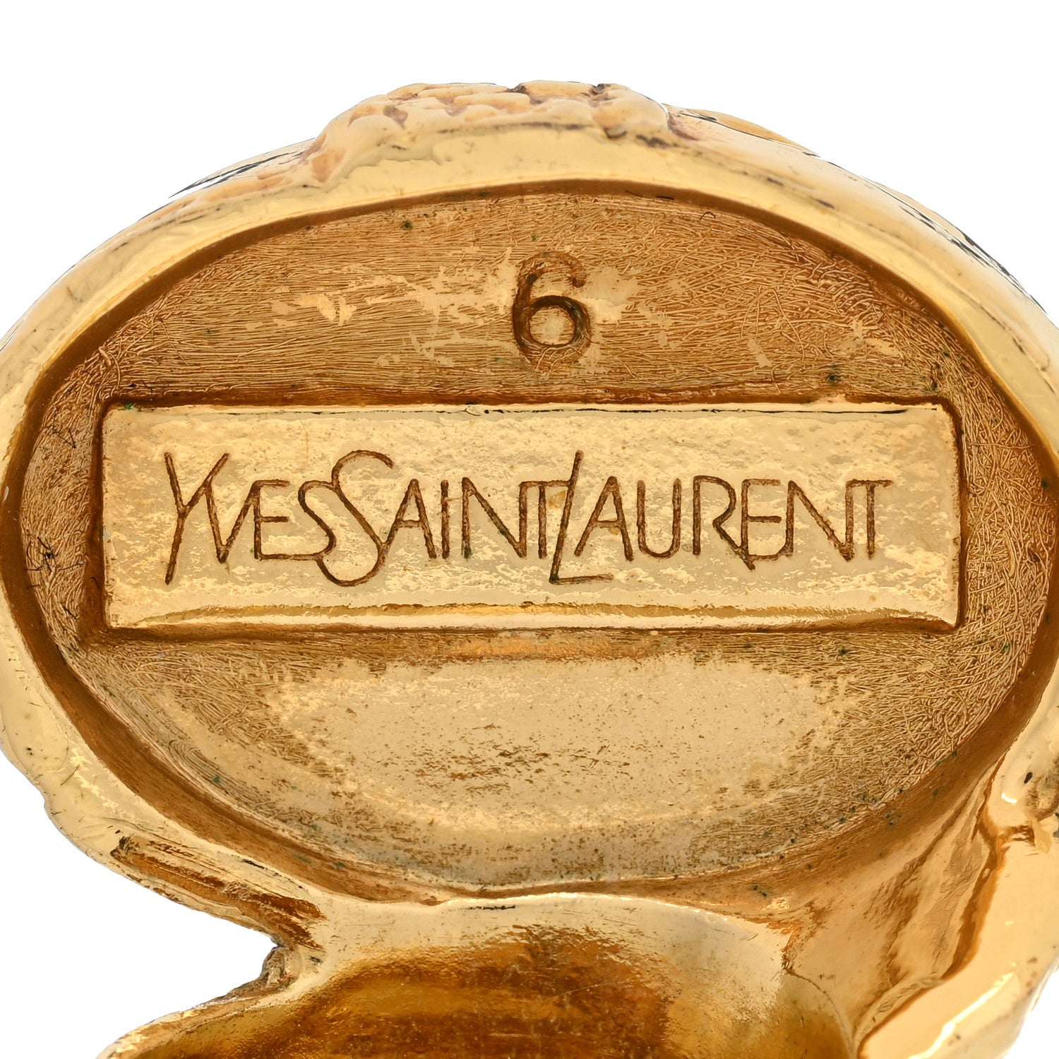 Saint Laurent Glass Cabochon Arty Ovale Ring 53/6.5 Gold Turquoise 4 of 6