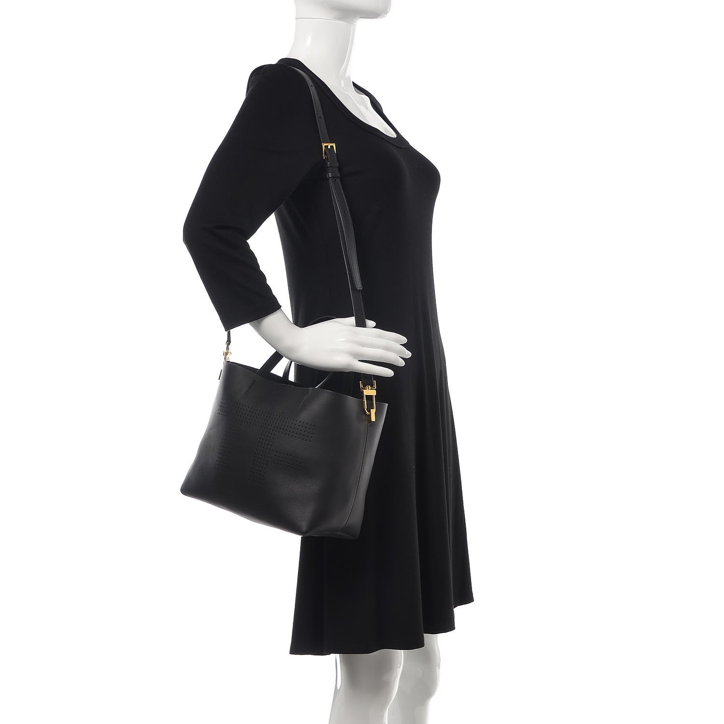 Calfskin Perforated Mini Logo Tote Black