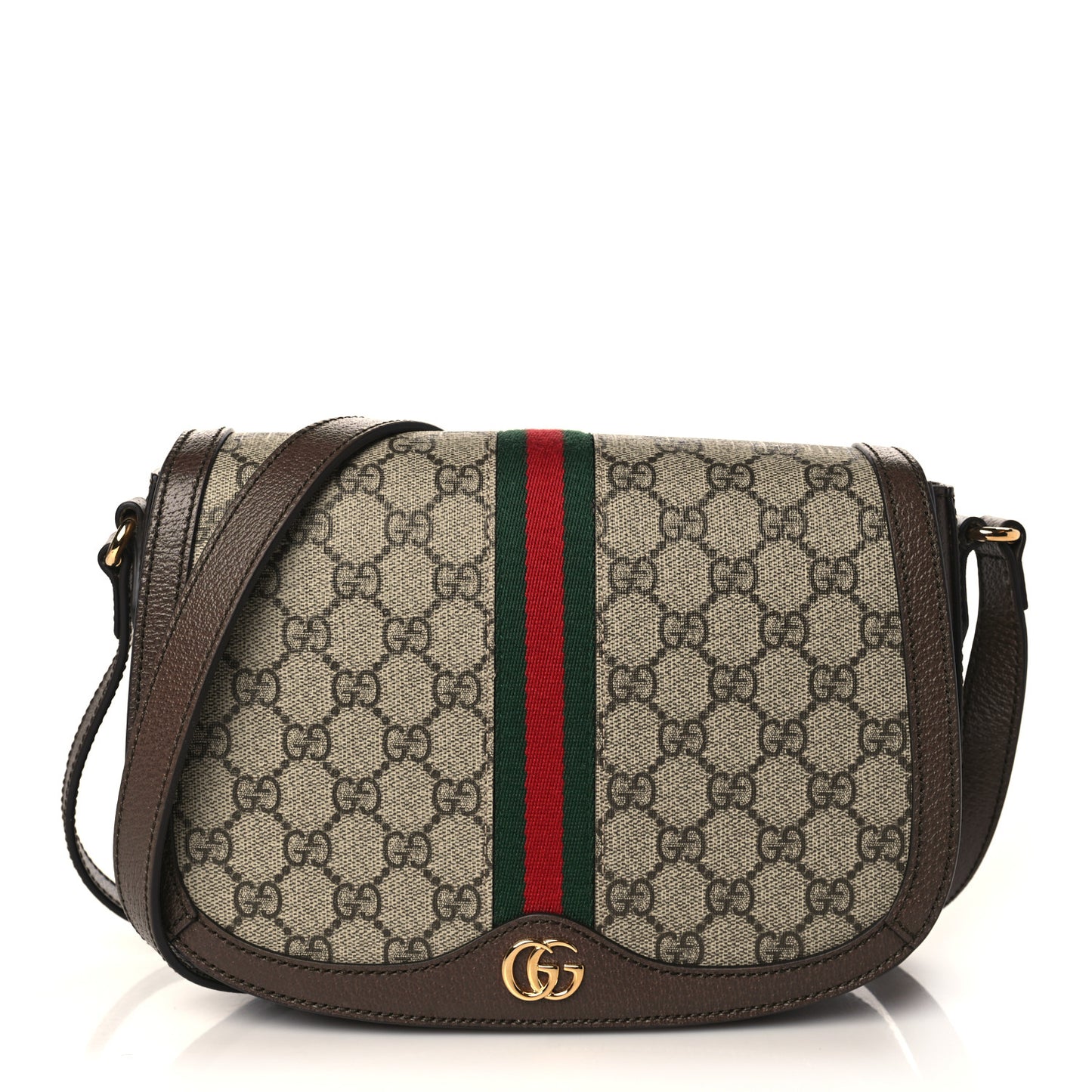 GG Supreme Monogram Web Small Ophidia Flap Messenger Bag Brown