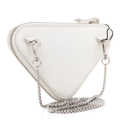 Prada Spazzolato Mini Triangle Chain Crossbody Pouch White 2 of 8