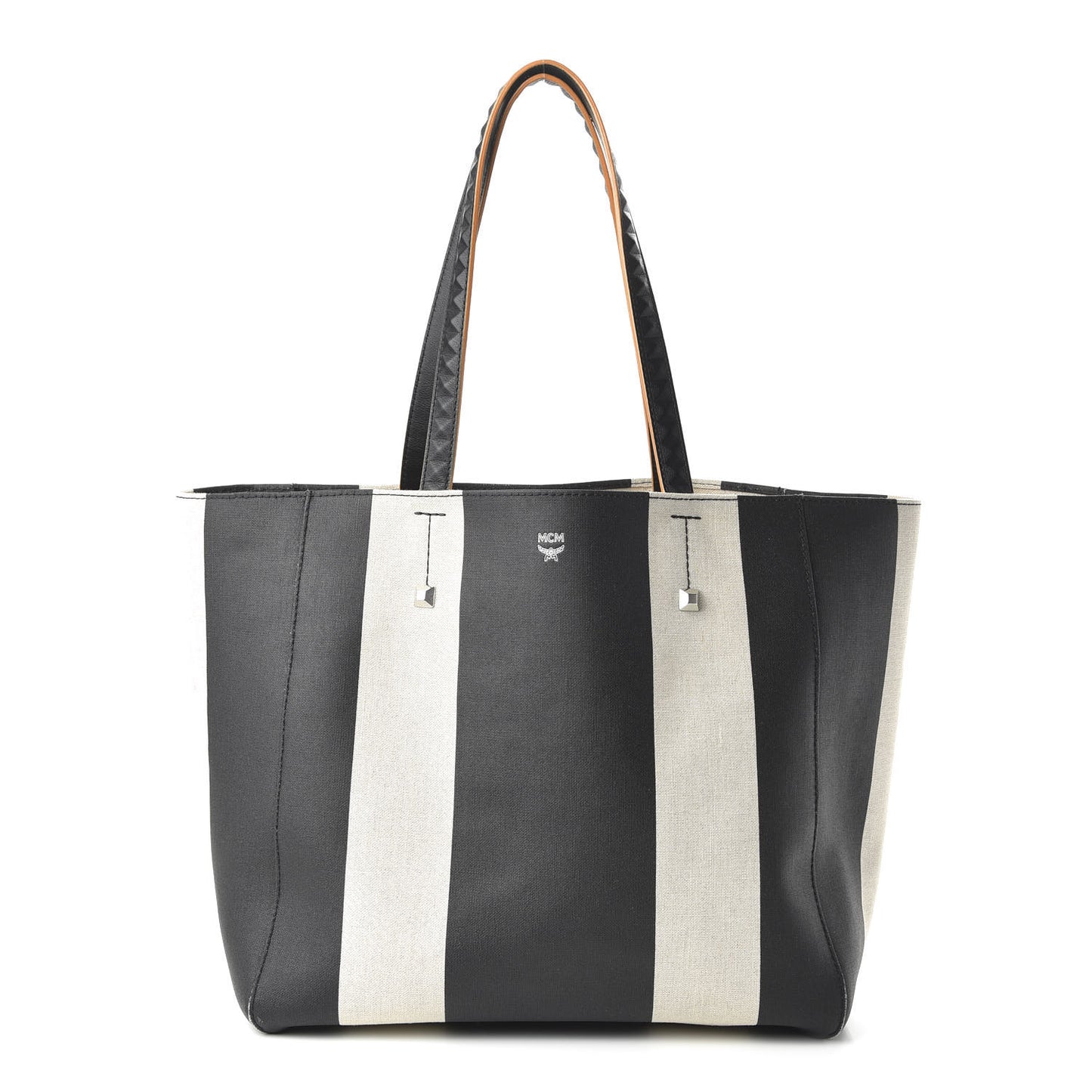 Canvas Stripe Ilse East West Shopper Tote Black White