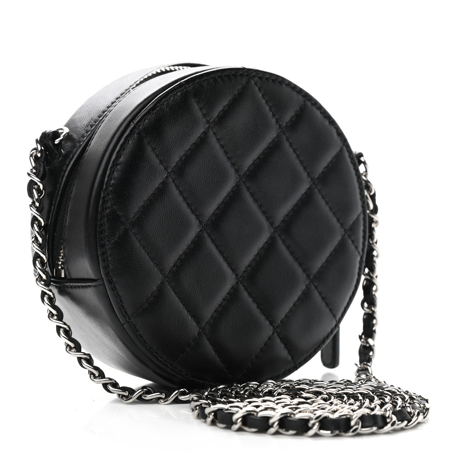 Chanel Lambskin Quilted Round Clutch With Chain Black 3 of 10