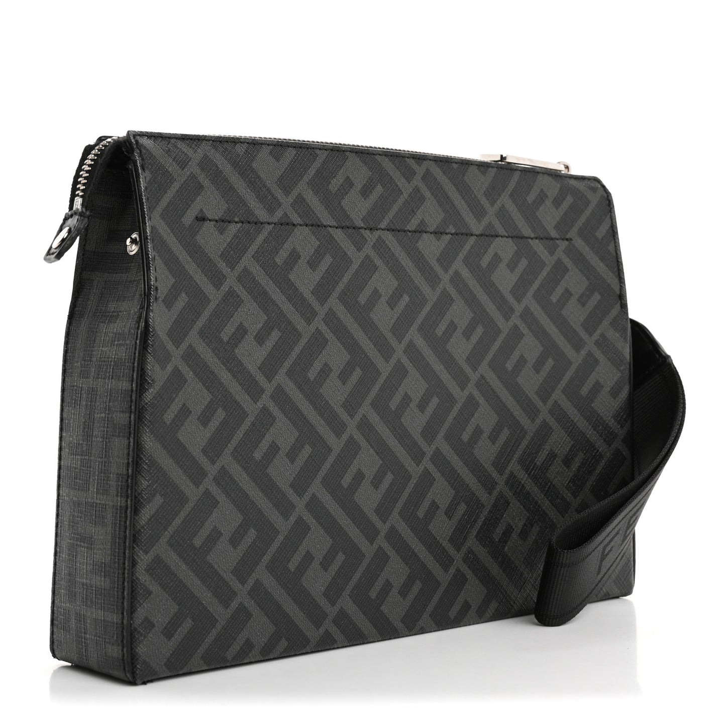 Shiny Glazed Fabric Vitello Cover FF 1974 Logo Clutch Black