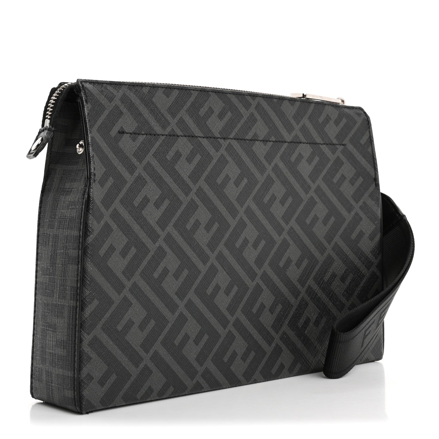 Fendi Shiny Glazed Fabric Vitello Cover FF 1974 Logo Clutch Black 3 of 13