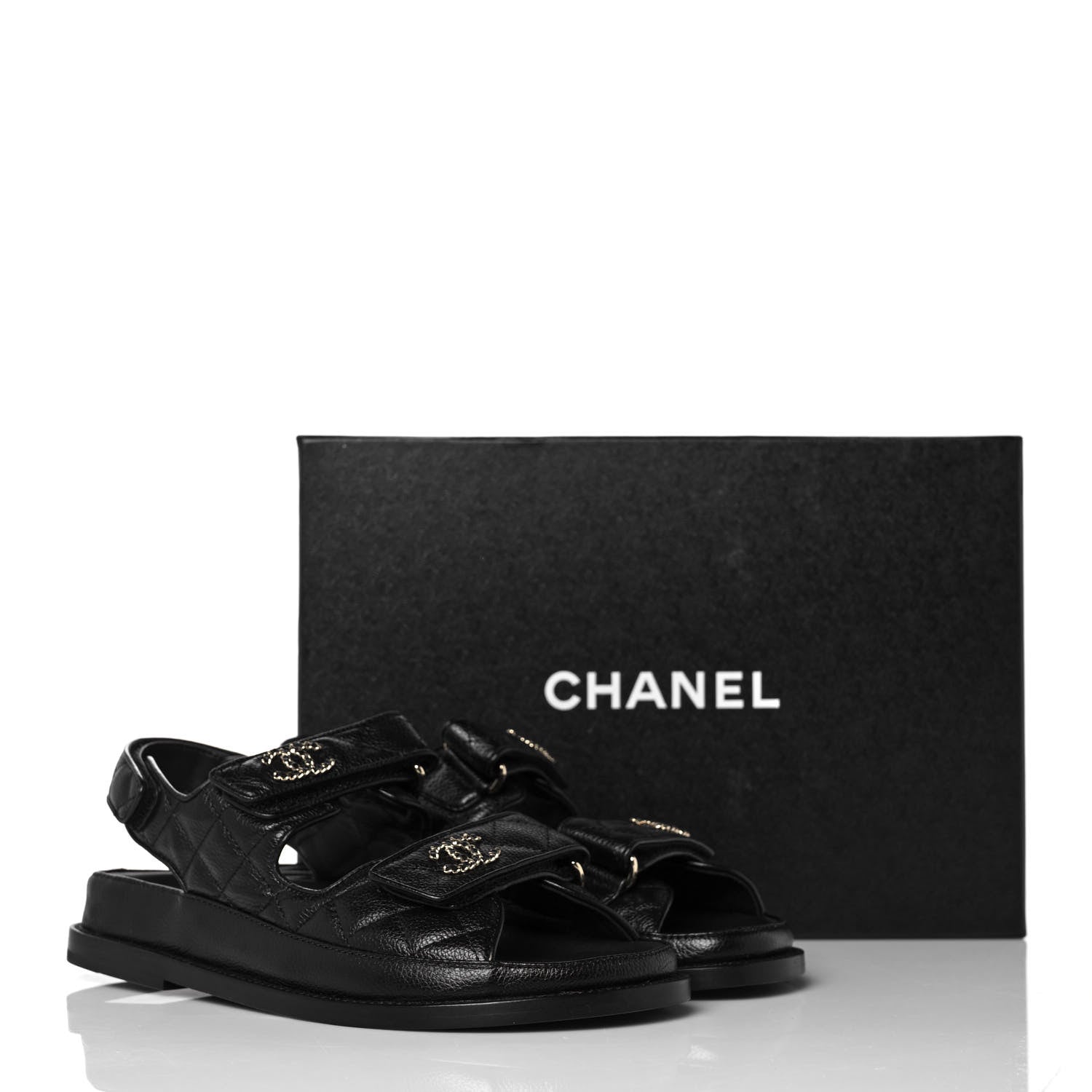 Chanel Grained Calfskin Velcro Dad Sandals 37 Black 9 of 9