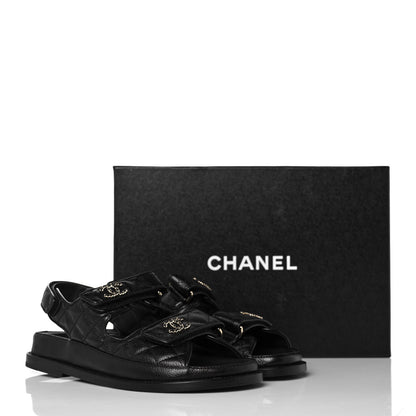 Chanel Grained Calfskin Velcro Dad Sandals 37 Black 9 of 9