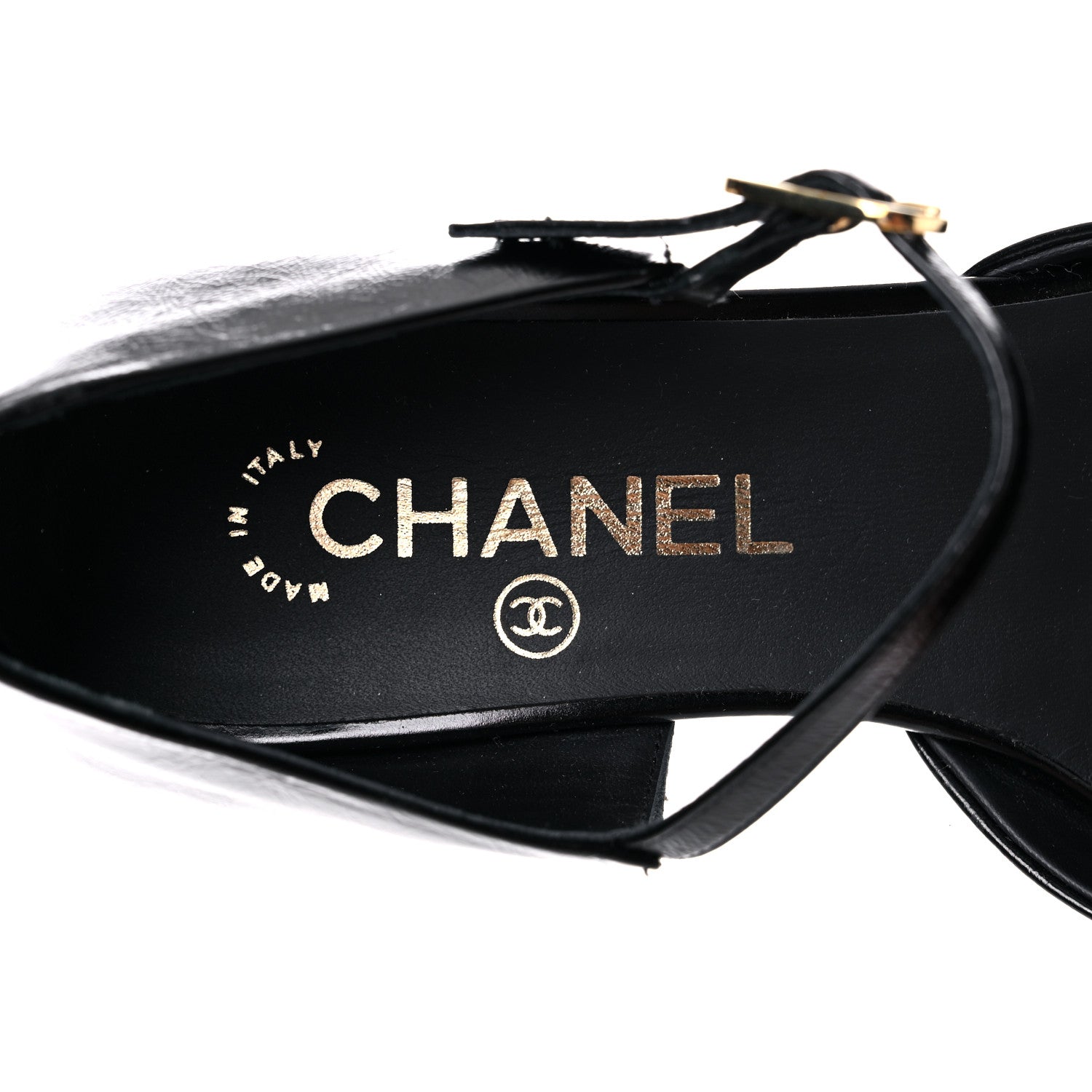 Chanel Glazed Calfskin Patent Cap Toe CC Mary Jane Flats 36.5 Black 9 of 10