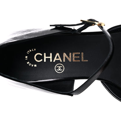 Chanel Glazed Calfskin Patent Cap Toe CC Mary Jane Flats 36.5 Black 9 of 10