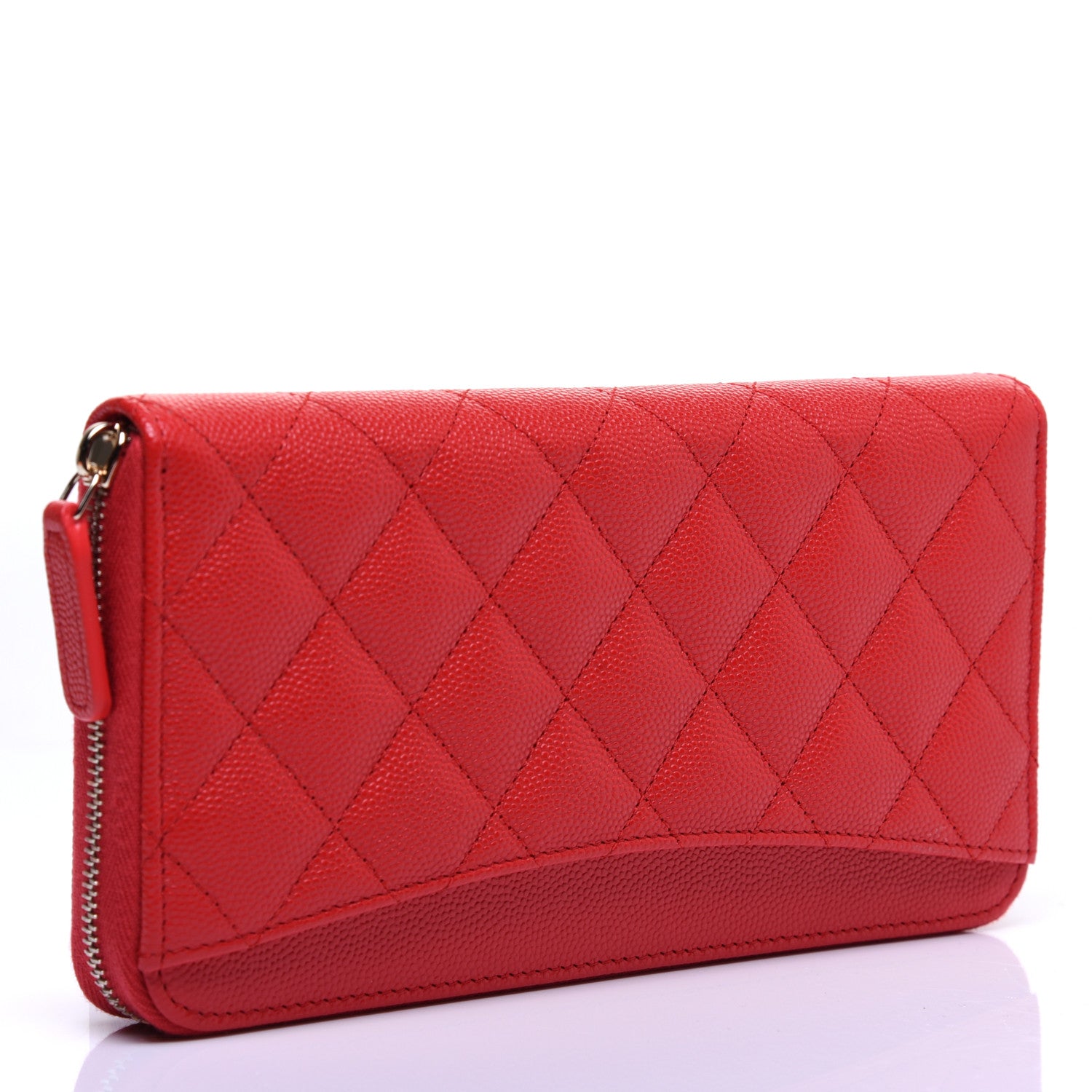 Chanel Caviar Quilted Long Zip Around Wallet Red 3 of 11