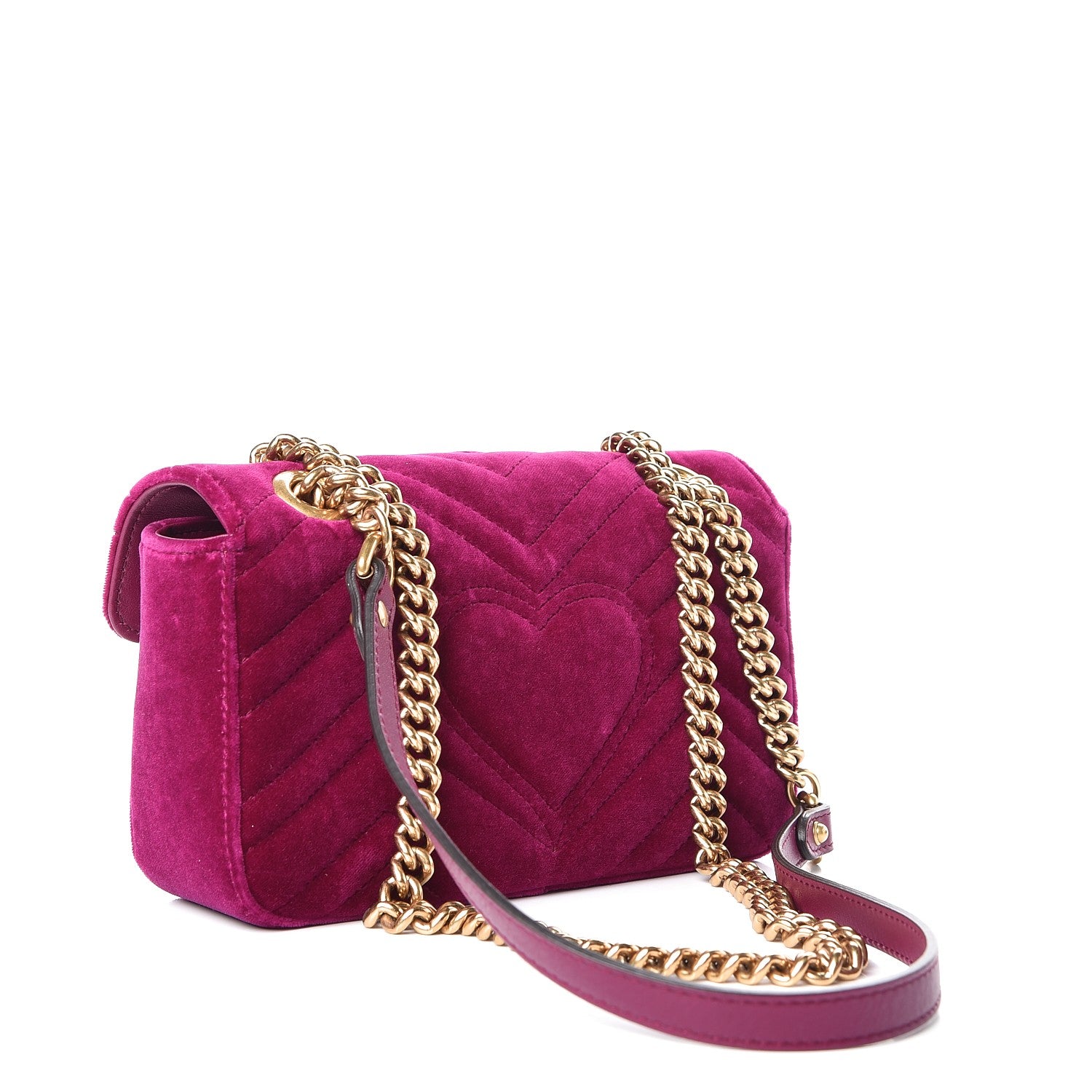 Gucci Velvet Matelasse Mini GG Marmont Shoulder Bag Fuchsia Violet Cyclamen 3 of 8