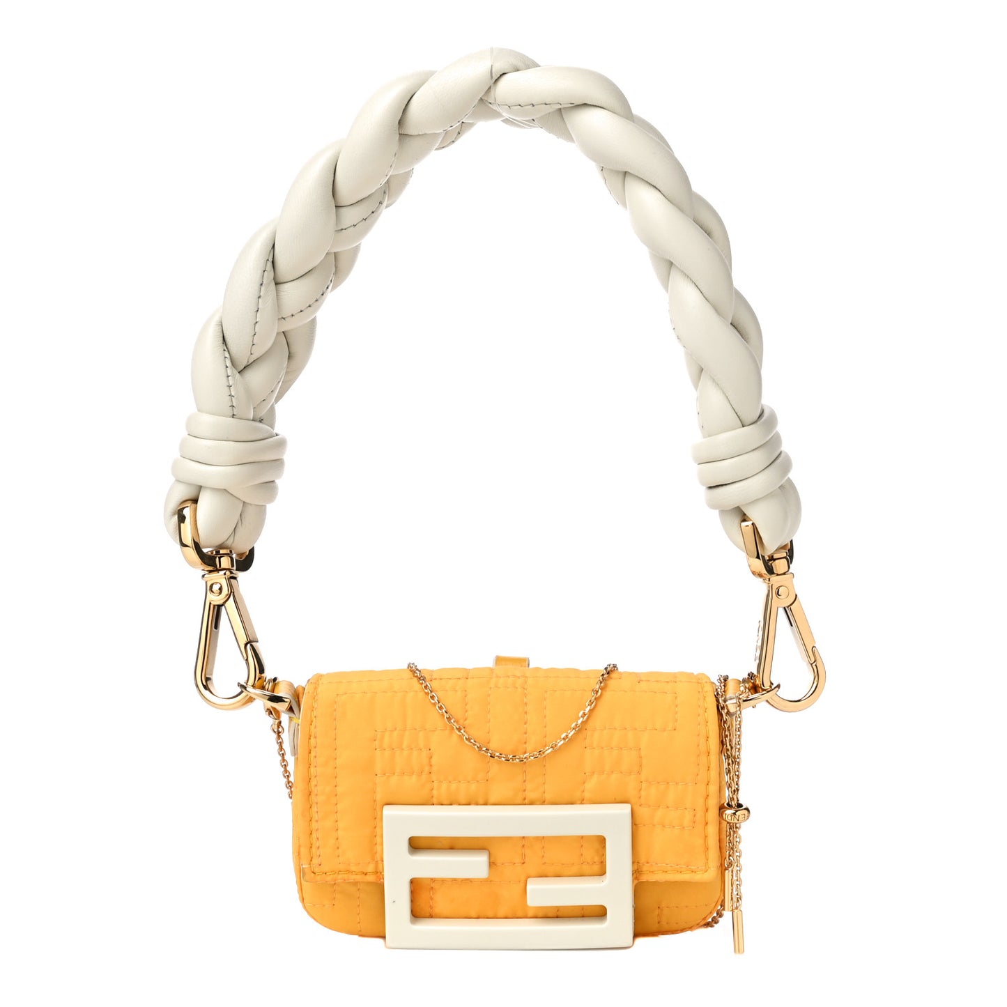 Nylon FF Embroidered Nano Baguette Maxi Handle Charm Yellow