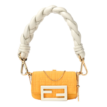 Fendi Nylon FF Embroidered Nano Baguette Maxi Handle Charm Yellow 1 of 9