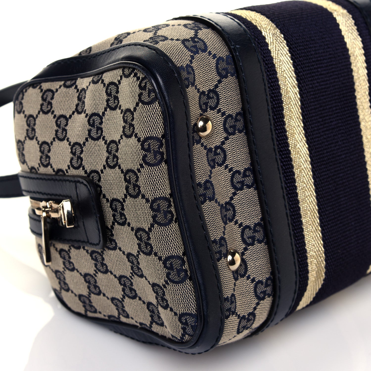 Gucci Monogram Vintage Web Small Boston Navy 14 of 18