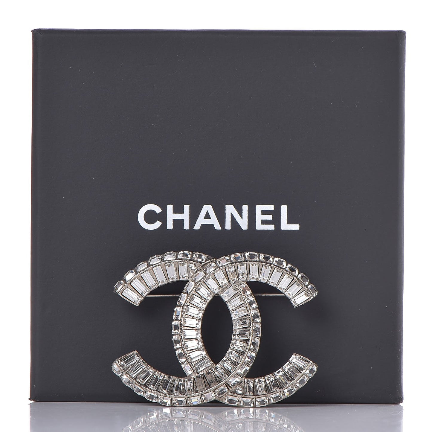 Baguette Crystal CC Brooch Silver