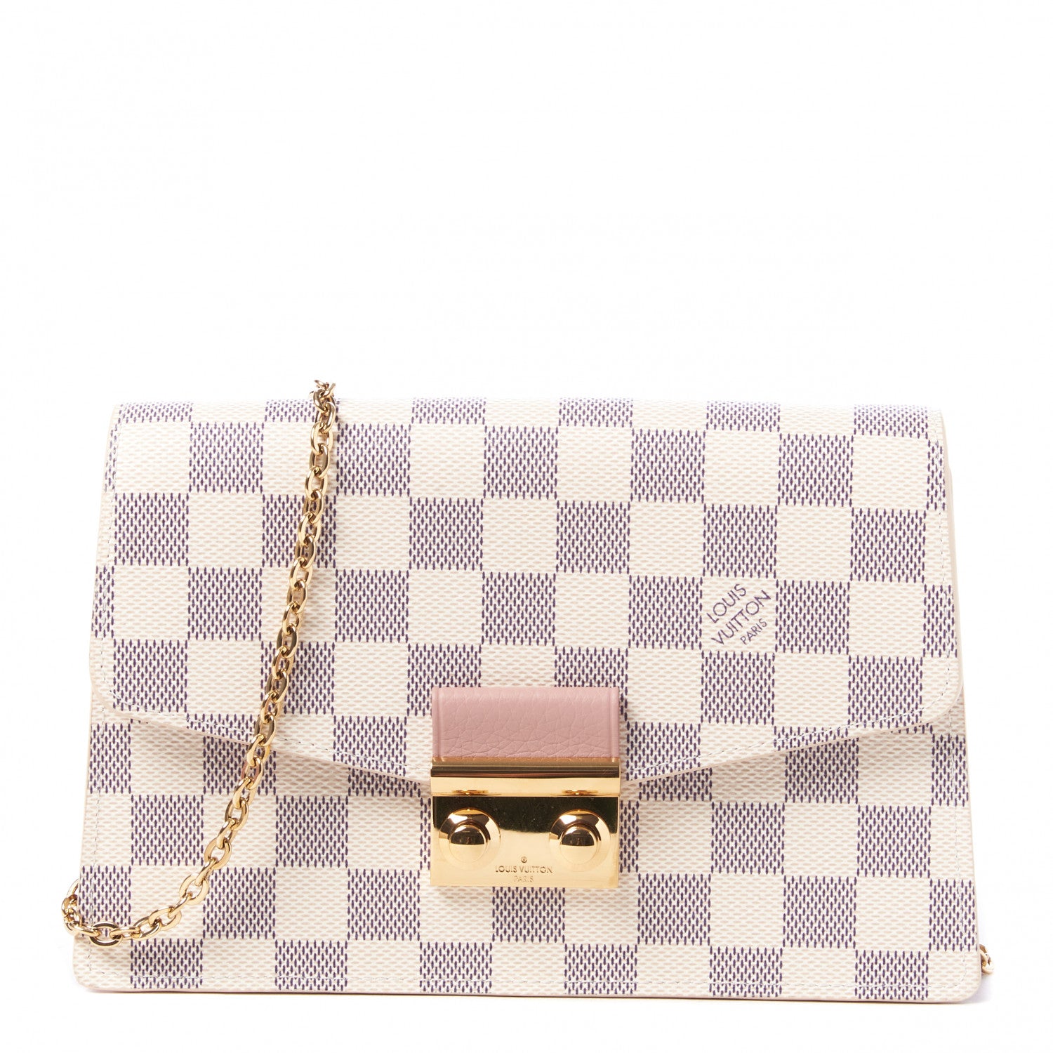 Louis Vuitton Damier Azur Croisette Chain Wallet Rose Ballerine 1 of 7
