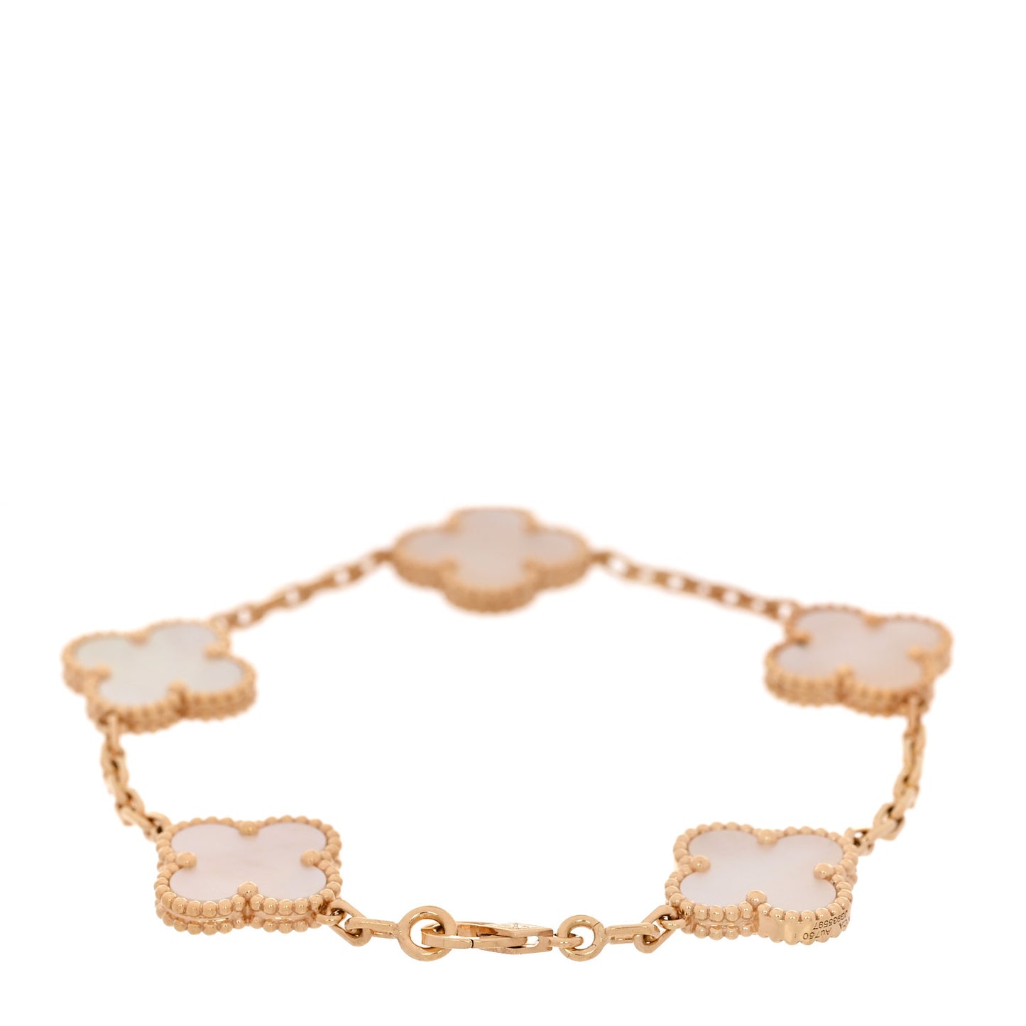 18K Yellow Gold Mother of Pearl 5 Motifs Vintage Alhambra Bracelet