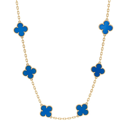 Van Cleef & Arpels 18K Yellow Gold Blue Agate 10 Motifs Vintage Alhambra Necklace 1 of 5
