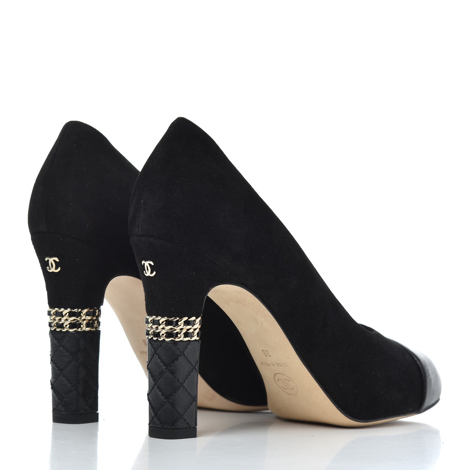 Chanel Suede Cap Toe CC Pumps 38 Black 4 of 18