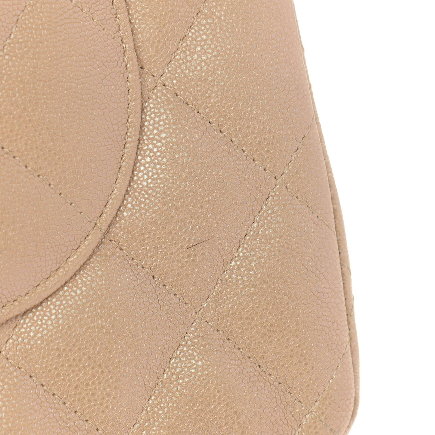 Iridescent Caviar Quilted Jumbo Double Flap Beige