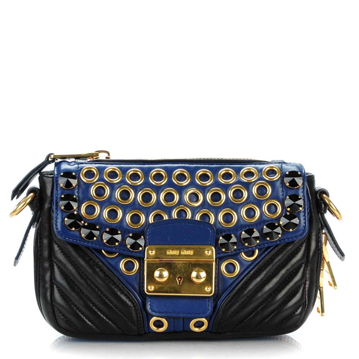 Miu Miu Nappa Swarovski Crystal Embellished Biker Shoulder Bag Blue Black 1 of 7