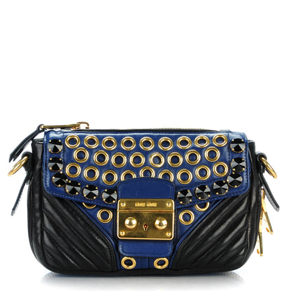 Miu Miu Nappa Swarovski Crystal Embellished Biker Shoulder Bag Blue Black 1 of 7