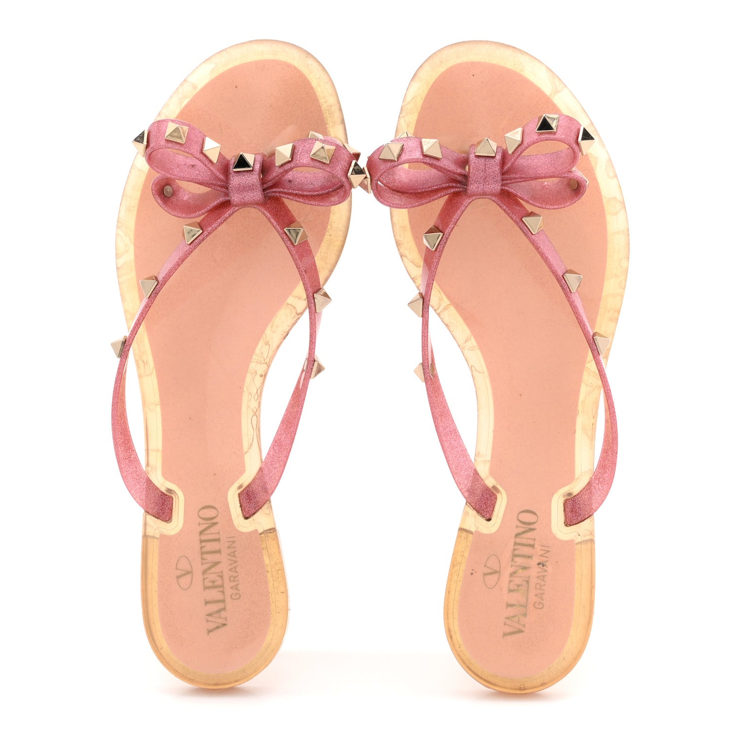 PVC Jelly Glitter Rockstud Bow Thong Sandals 39 Pink