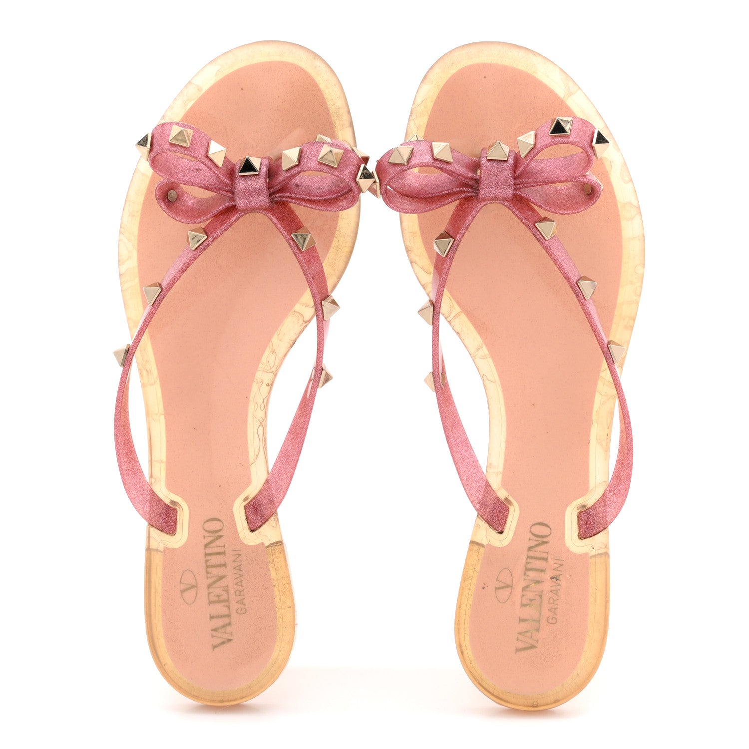 Valentino Garavani PVC Jelly Glitter Rockstud Bow Thong Sandals 39 Pink 2 of 10