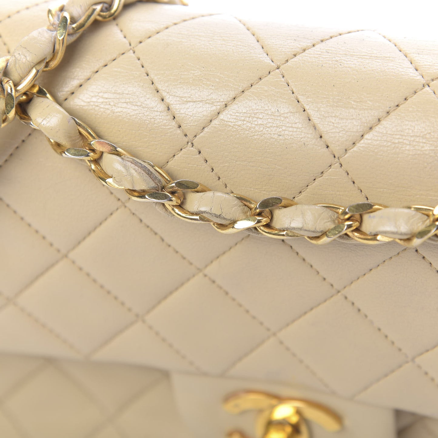 Lambskin Quilted Small Double Flap Beige