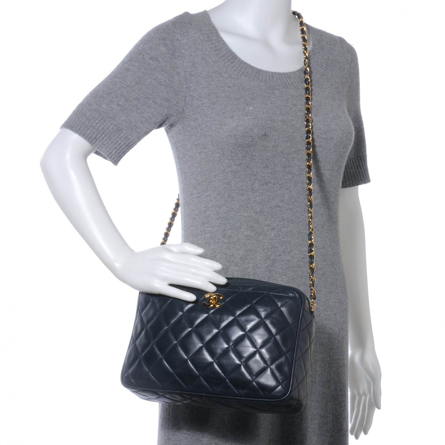 Chanel Lambskin Quilted Camera Case Navy 2 of 8