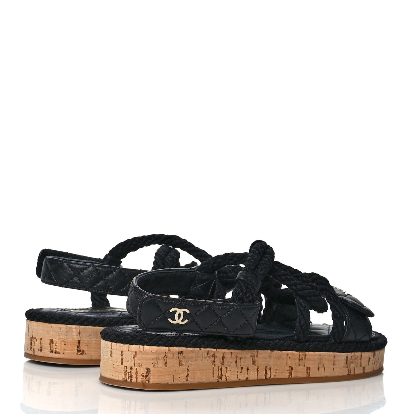Cord Lambskin Quilted Logo Sandals 37 Black
