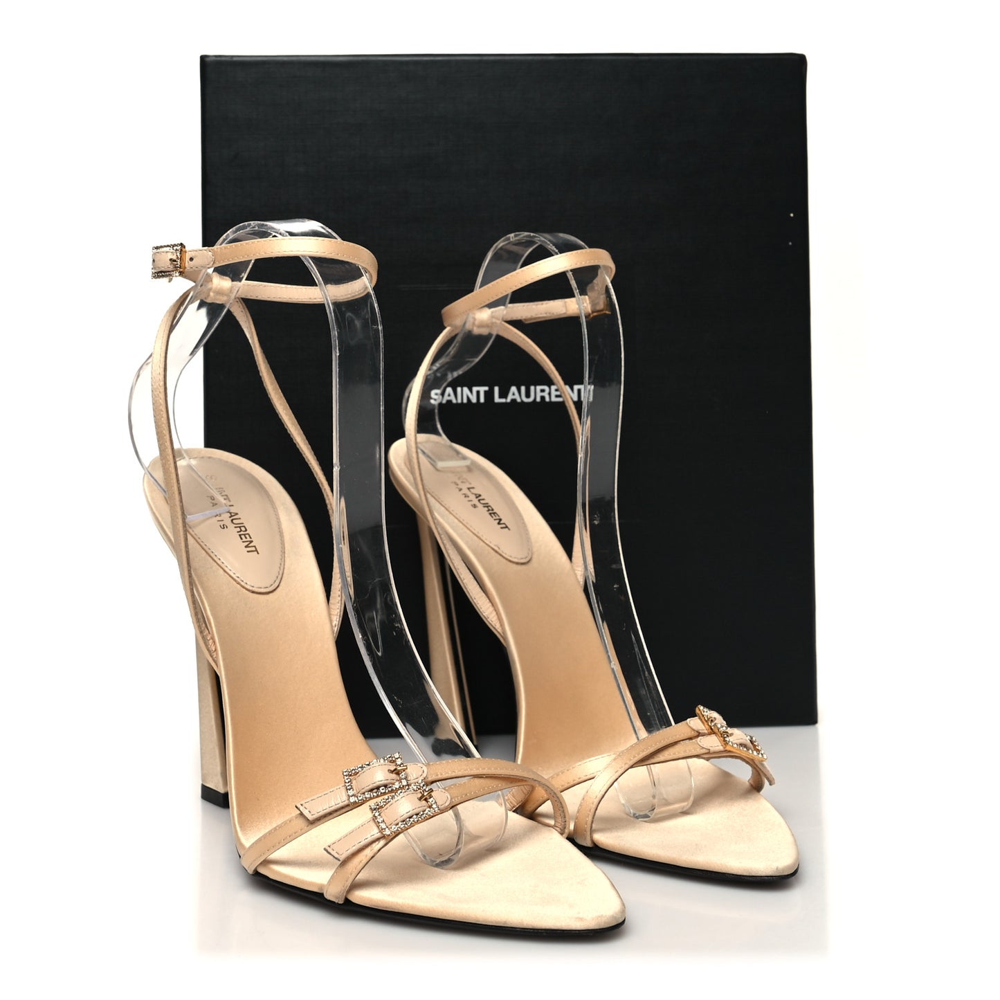 Calfskin Satin Crystal Gippy 110 Sandals 40 Soft Nude