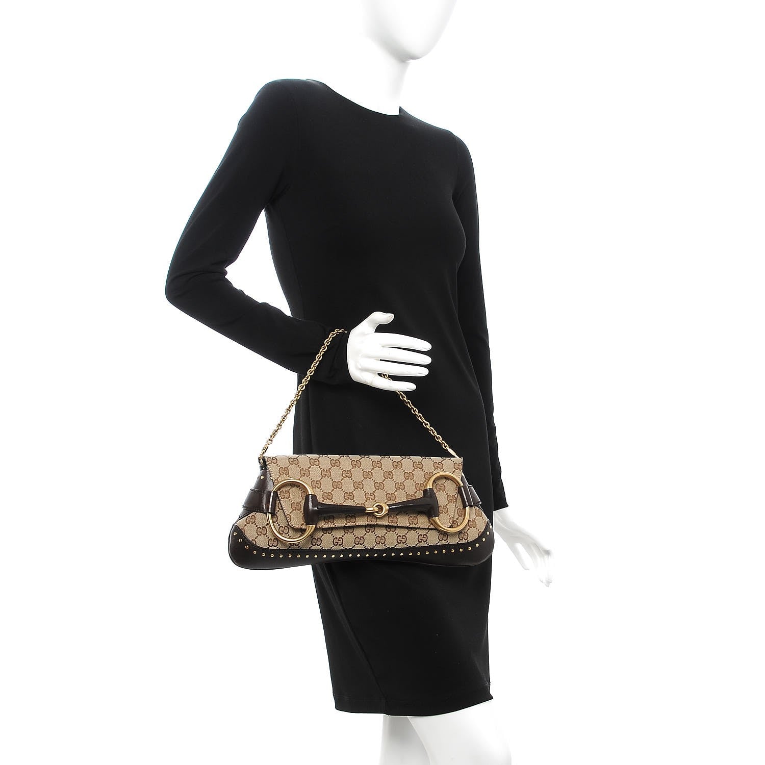 Gucci Monogram Studded Large Horsebit Clutch Dark Brown 2 of 15