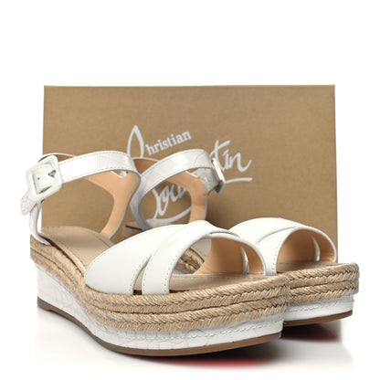 Christian Louboutin Calfskin Crocodile Embossed Almerio 60 Espadrille Wedges 38 White 9 of 9