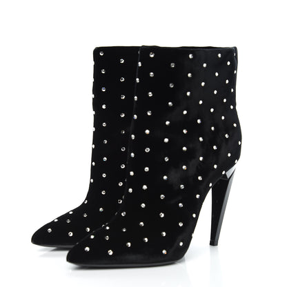 Saint Laurent Velluto Master Crystal Strass Freja 105 Ankle Booties 37.5 Black 3 of 8