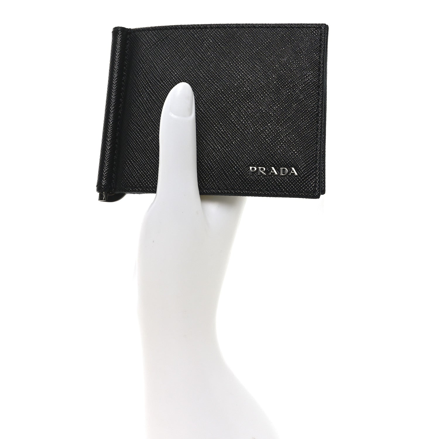 Prada Saffiano Money Clip Bi-Fold Wallet Black 2 of 7