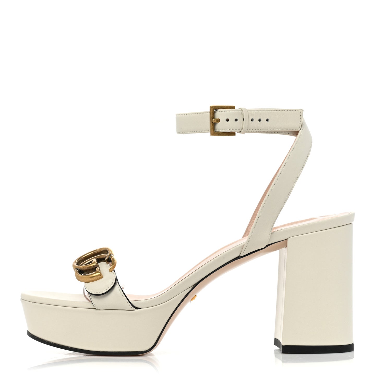 Calfskin GG Marmont Ankle Wrap 30/85mm Platform Sandals 39.5 Mystic White