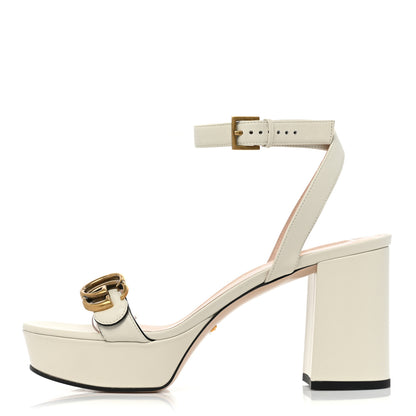 Gucci Calfskin GG Marmont Ankle Wrap 30/85mm Platform Sandals 39.5 Mystic White 1 of 10