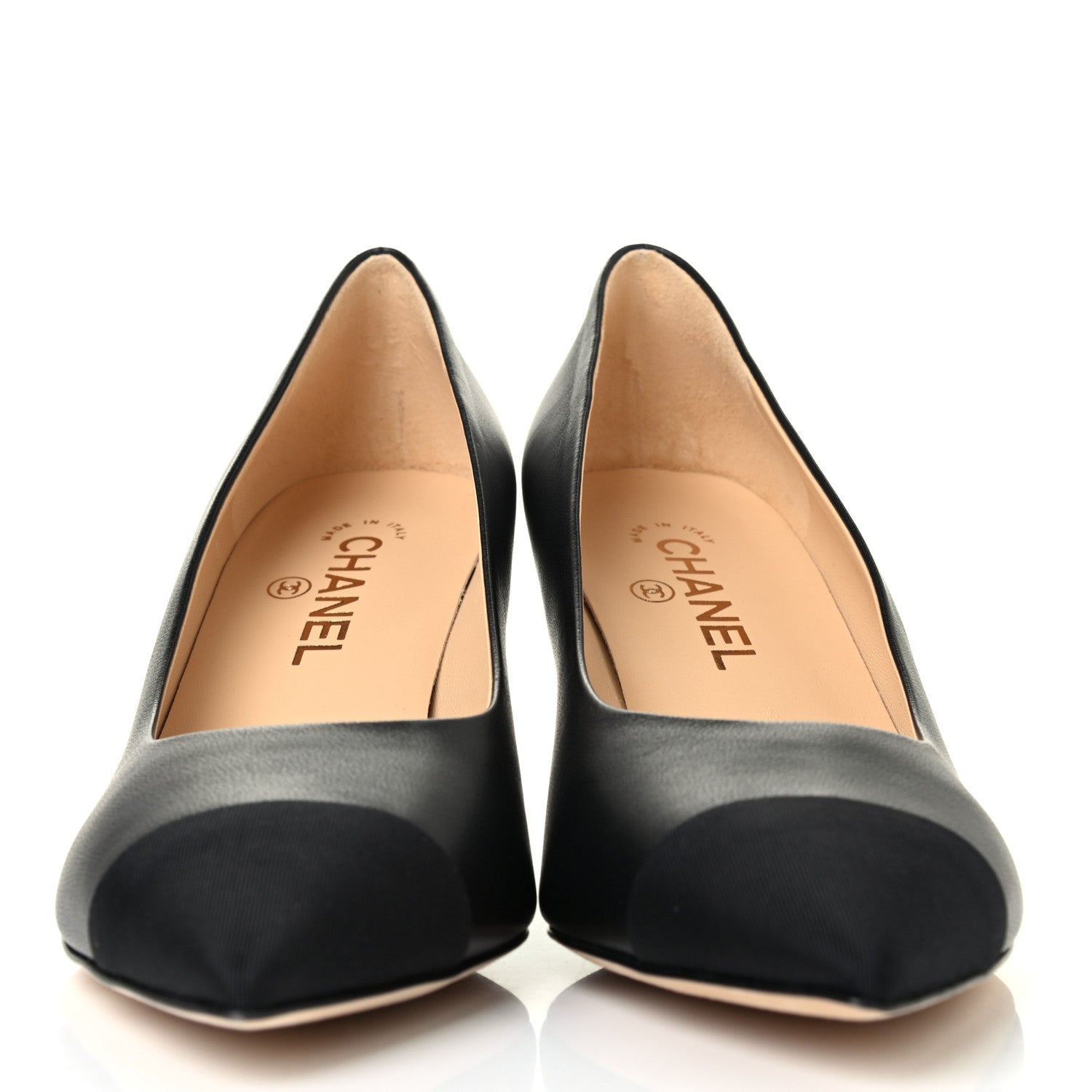 Chanel Goatskin Grosgrain Cap Toe CC Pumps 40 Black 2 of 4
