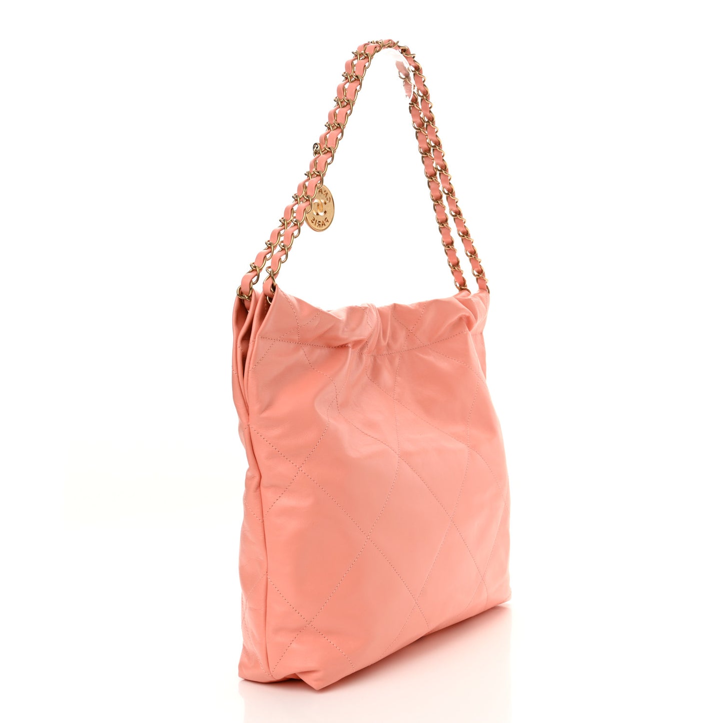 Shiny Calfskin Quilted Small Chanel 22 Coral Pink