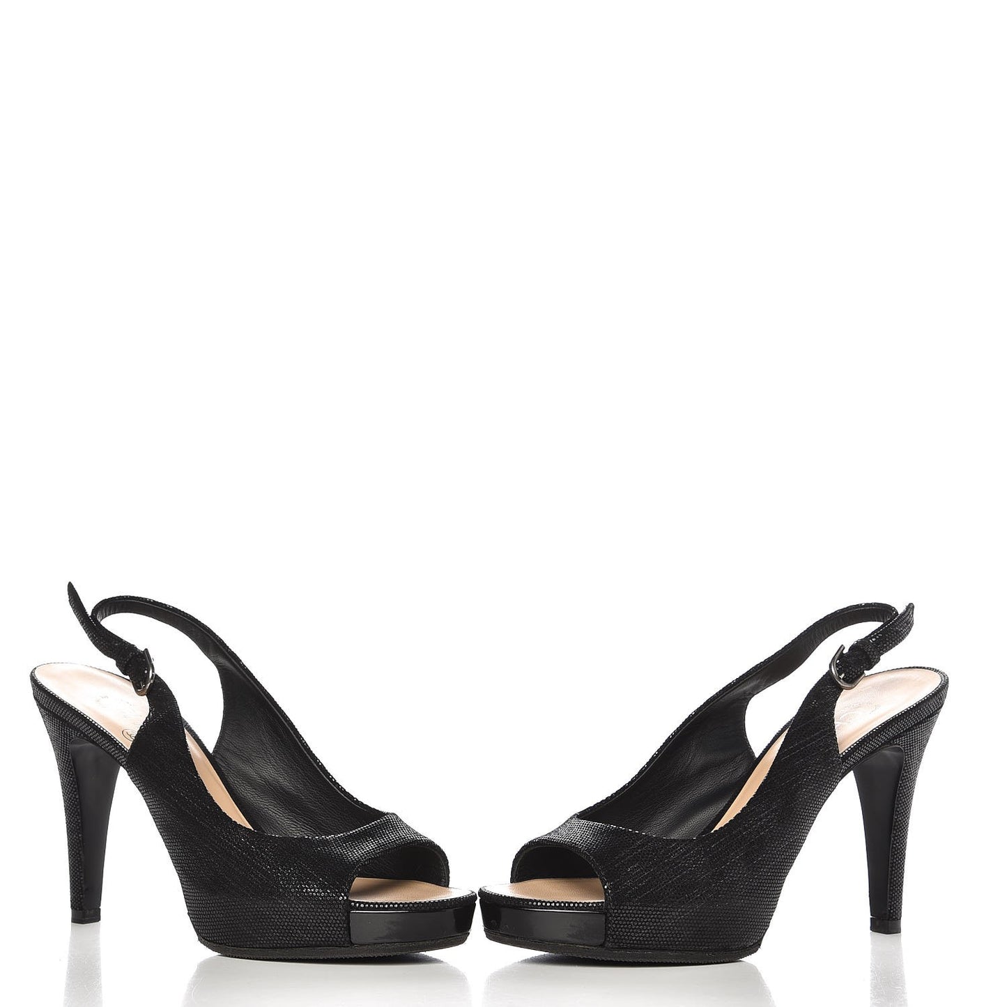 Shimmer Fabric Peep Toe Slingback Pumps 37.5 Black