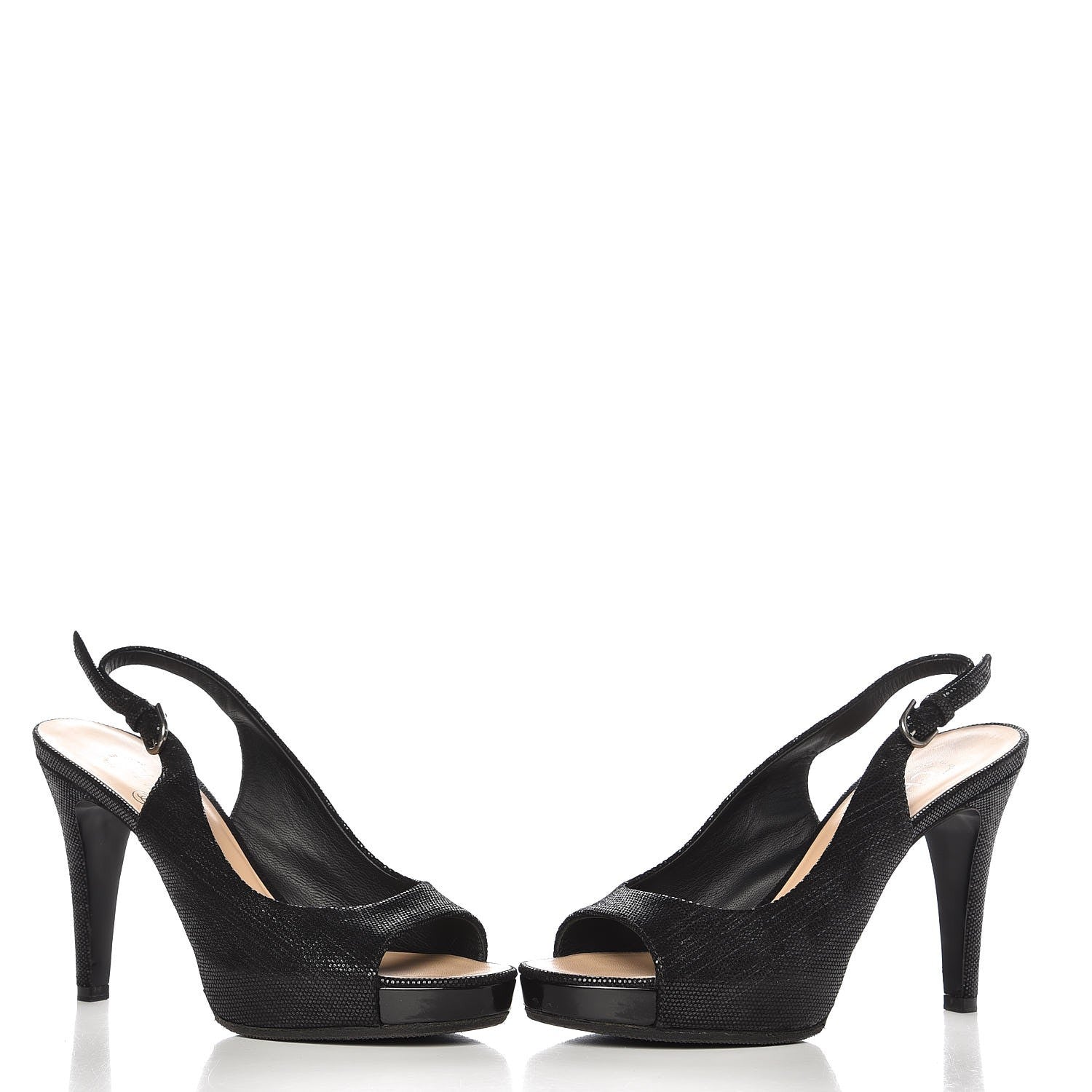 Chanel Shimmer Fabric Peep Toe Slingback Pumps 37.5 Black 7 of 13
