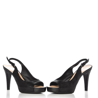 Chanel Shimmer Fabric Peep Toe Slingback Pumps 37.5 Black 7 of 13