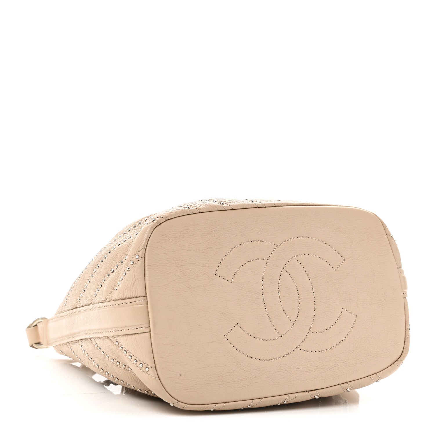 Chanel Calfskin Studded Chevron Quilted Small Stud Wars Drawstring Bag Beige 4 of 10