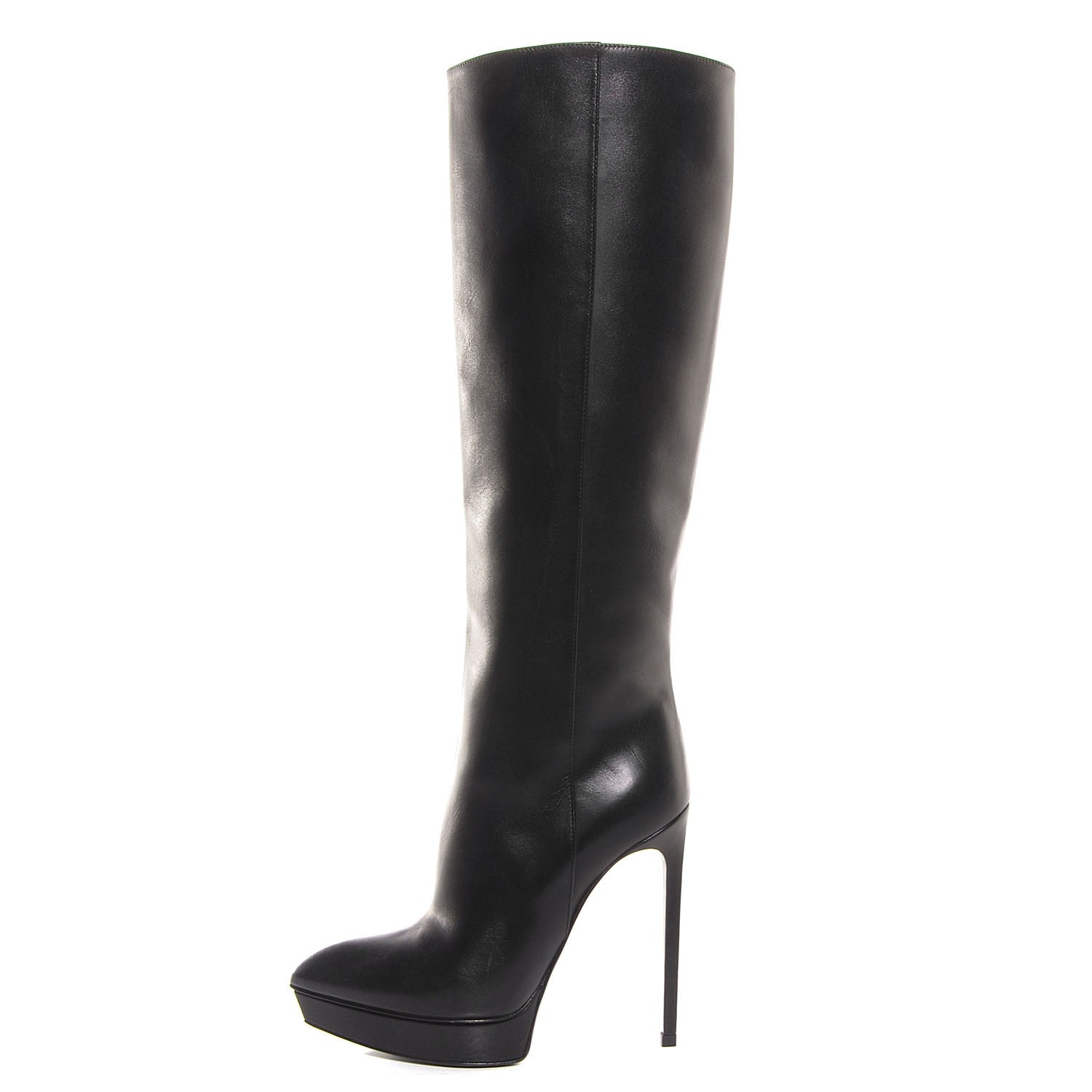 Saint Laurent Leather Mid-Heel Knee High Boots 36.5 Black 1 of 7