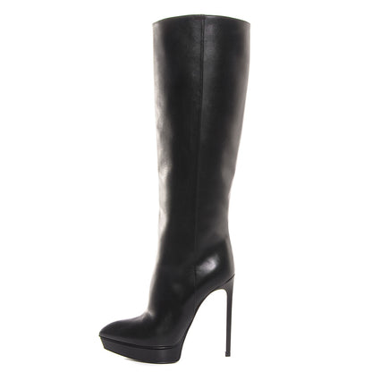 Saint Laurent Leather Mid-Heel Knee High Boots 36.5 Black 1 of 7