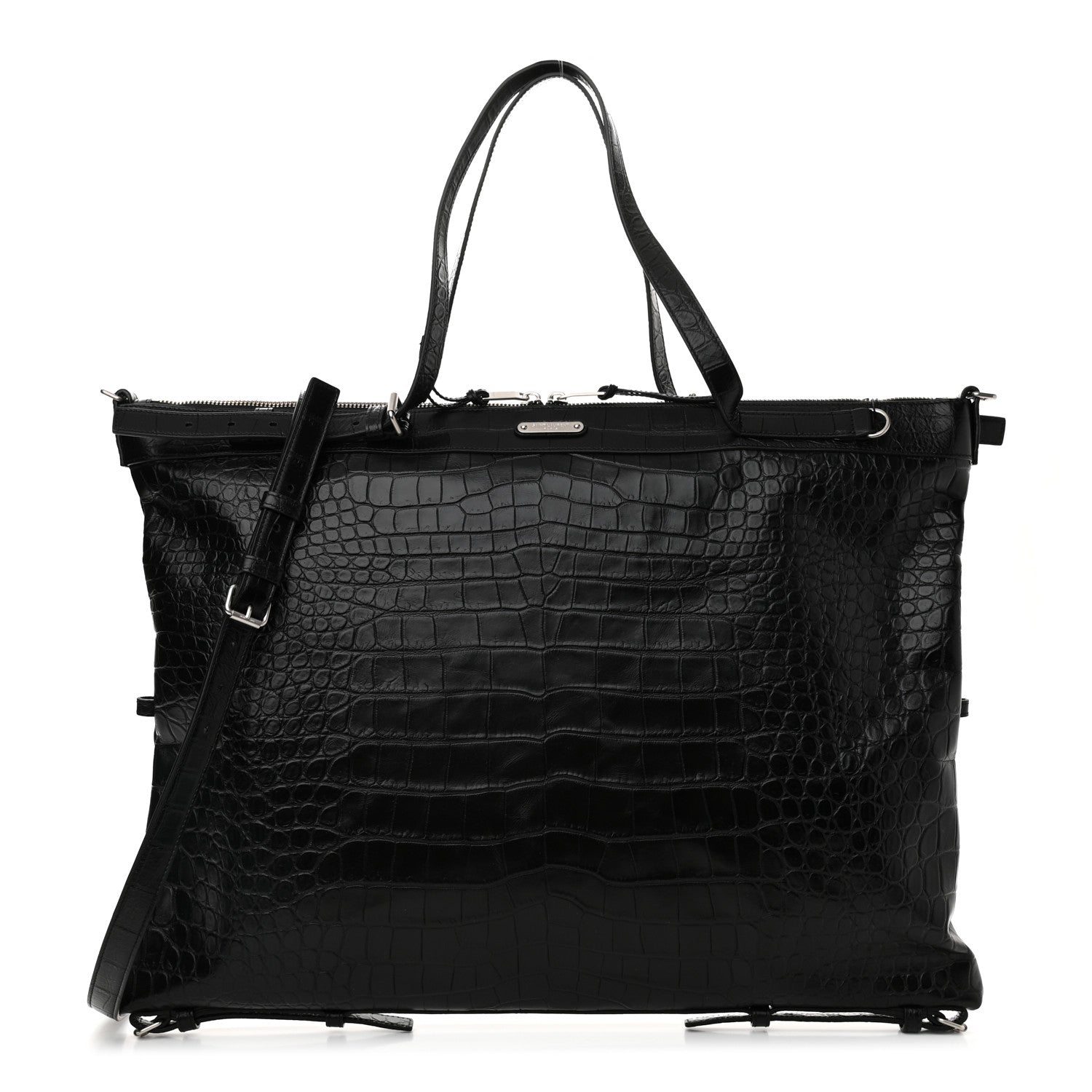 Saint Laurent Calfskin Crocodile Embossed Large Convertible ID Bag Black 1 of 10