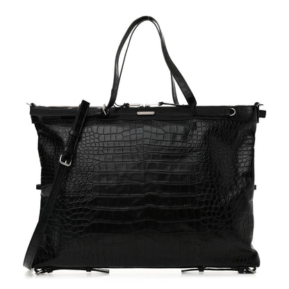 Saint Laurent Calfskin Crocodile Embossed Large Convertible ID Bag Black 1 of 10