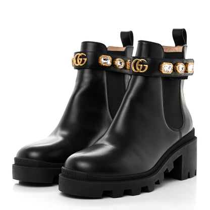 Gucci Calfskin Crystal GG Trip Chelsea Ankle Boots 38.5 Black 3 of 8