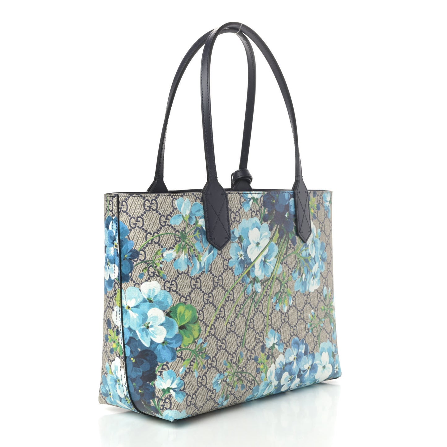GG Supreme Monogram Blooms Small Reversible Tote Beige Blue Navy